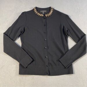Ann Taylor Petite Women’s black cardigan with rhinestone detail collar, size SP